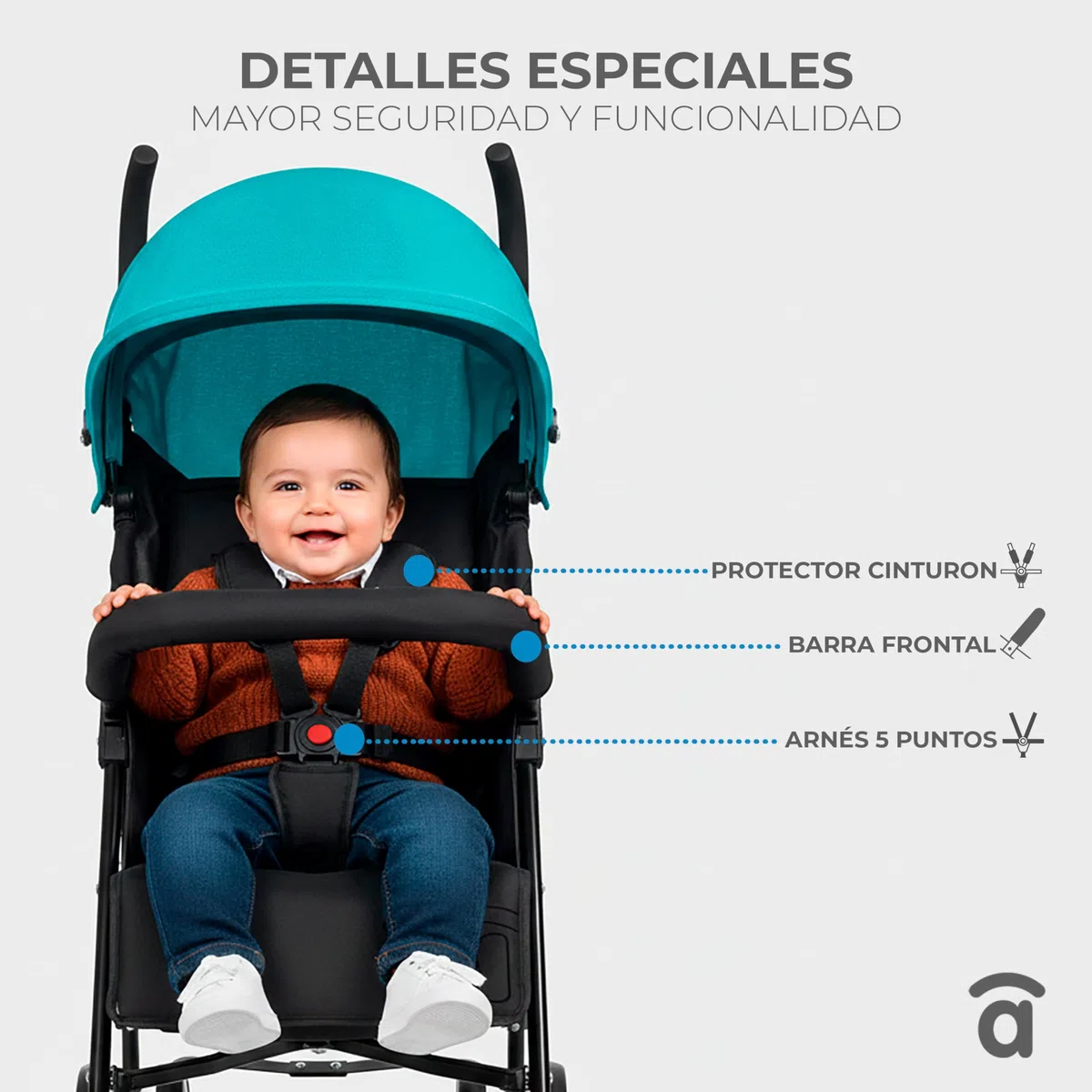 Asalvo TOKYO Silla de Paseo Ultraligera para bebé, Carrito de paseo con Respaldo Reclinable, Cochecito urbano, Arnés 5 Puntos, SPF50+, Capota con Ventana, Manejable, Máxima Seguridad, Hasta 16kg, Gris