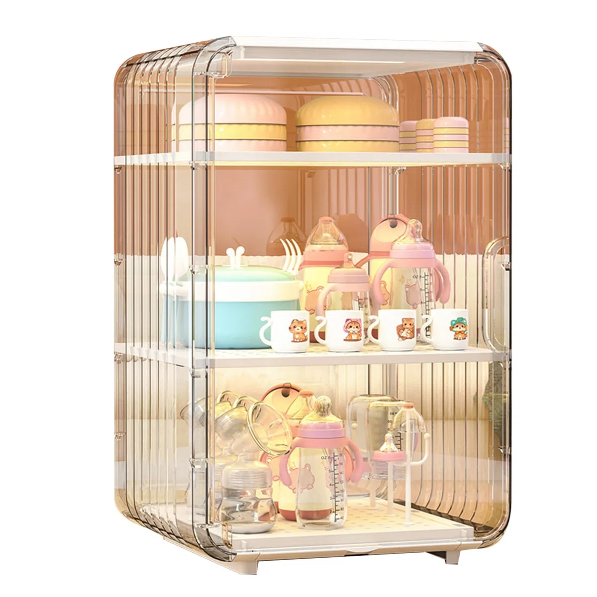 Organizador de almacenamiento para biberones, estante de secado de biberones, caja de almacenamiento multicapa a prueba de polvo para cocina, guardería, refrigerador, dormitorio, dormitorio