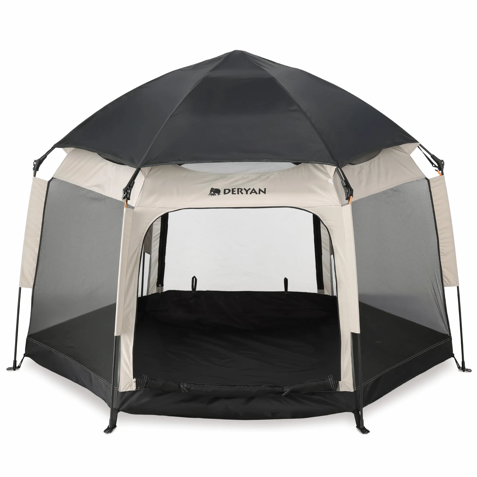 Deryan Up-To-Go - Cama de viaje y caja para niños - Refugio portátil para la playa para bebés y niños pequeños - Plegable con colchón y bolsa de transporte, 150 x 170 x 125 cm, color arena