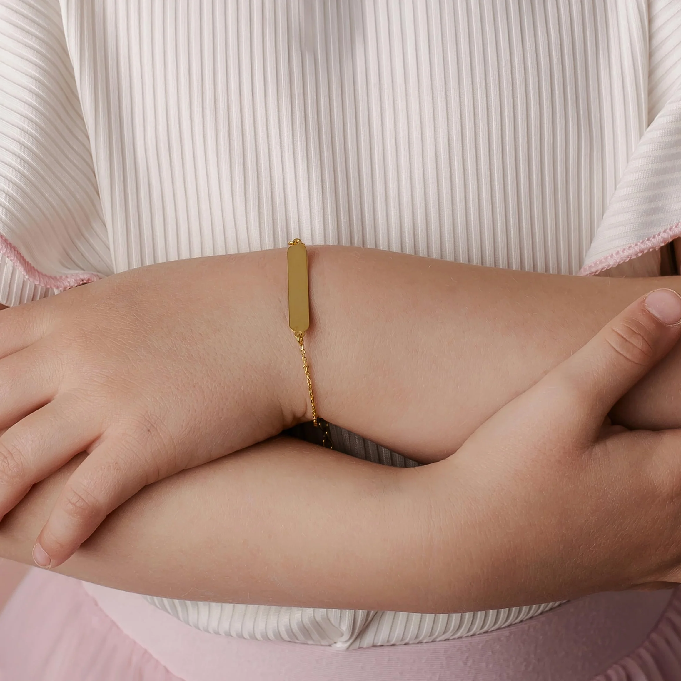 Sakrami Pulsera de plata 925 con placa para niños de color oro amarillo, rodiada o rosa + caja de regalo personalizada – Pulsera para nacimiento, comunión o bautizo