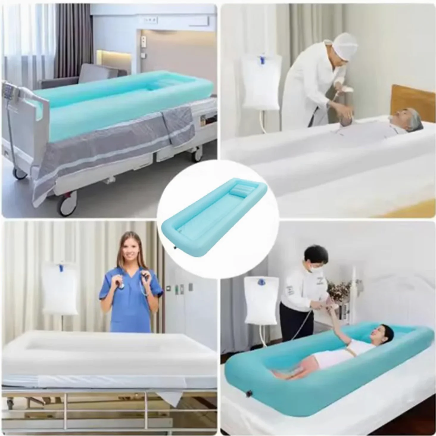 Bañera Inflable Bañera Ducha Con Bolsa De Agua y Bomba De Aire,Bañera Inflable Con Bolsa De Agua y Bomba De Aire,Ayuda Para Baño Junto Cama,Para Personas Con Discapacidad,Personas Mayores y (Azul)