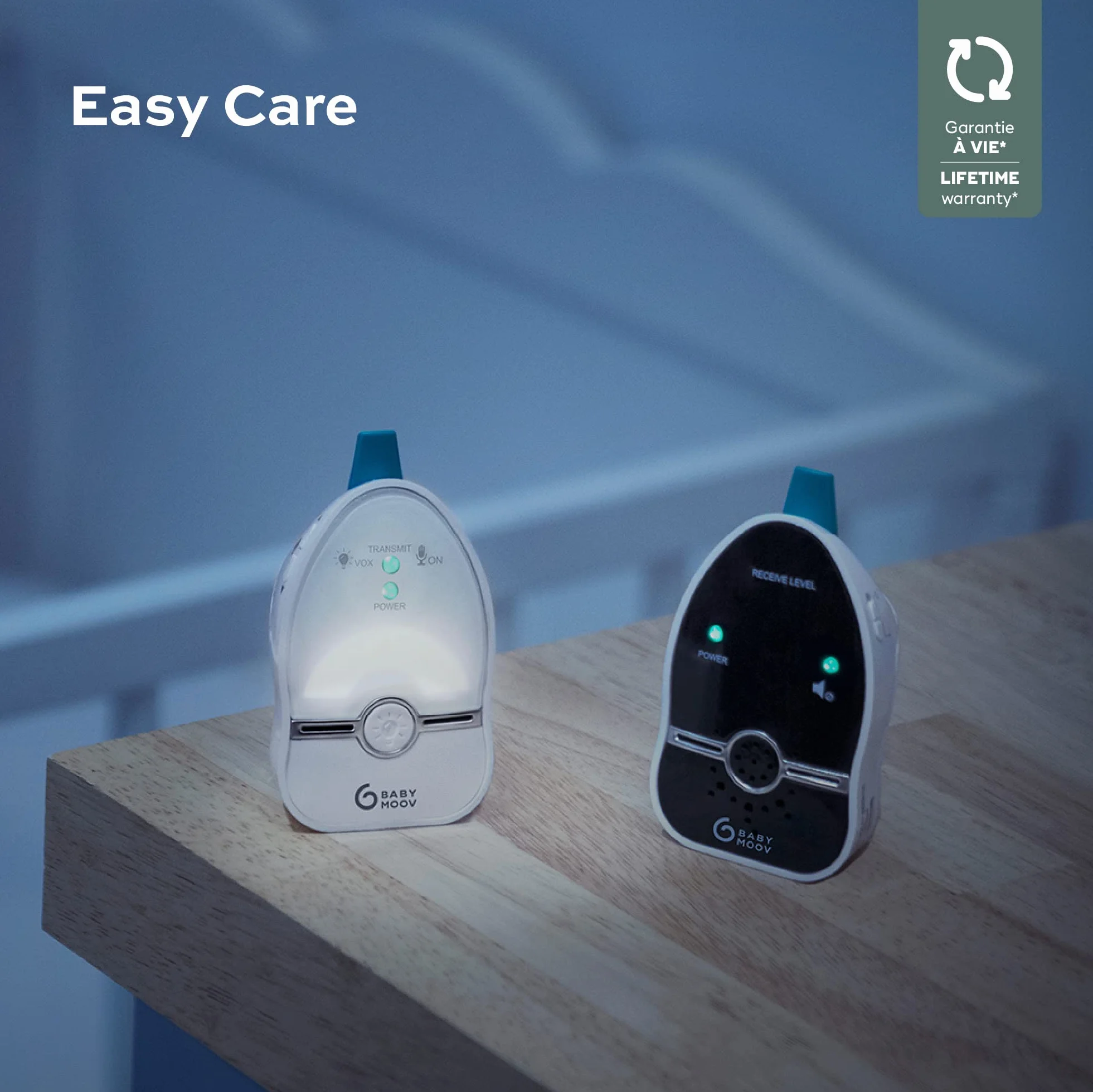 Babymoov Easy Care Vigilabebés audio con lamparita, 500 m, Blanco