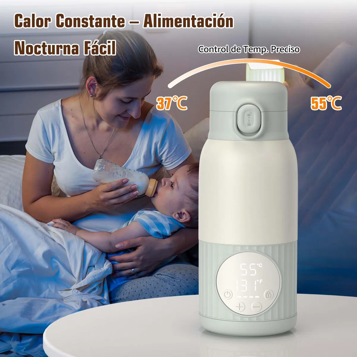 Calentador Portátil de Biberones para Leche Materna o Fórmula - 380ml, 100W, Calentamiento Rápido, Control de Temperatura Preciso - Ideal para Viajes (Gris)