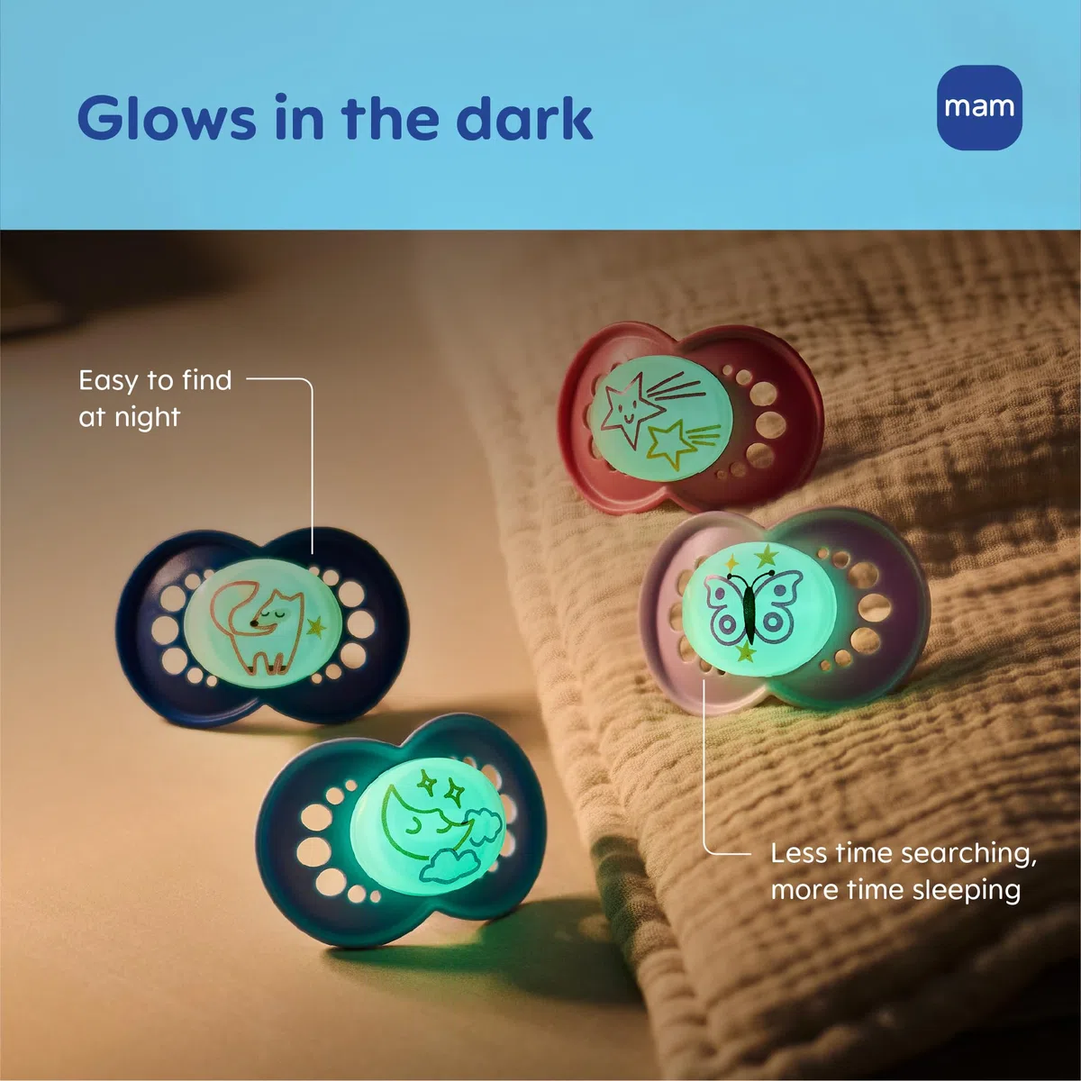MAM Pacifiers Day & Night Pacifiers, Glow in The Dark Pacifier for Breastfed Babies, 16+ Mess, Boy