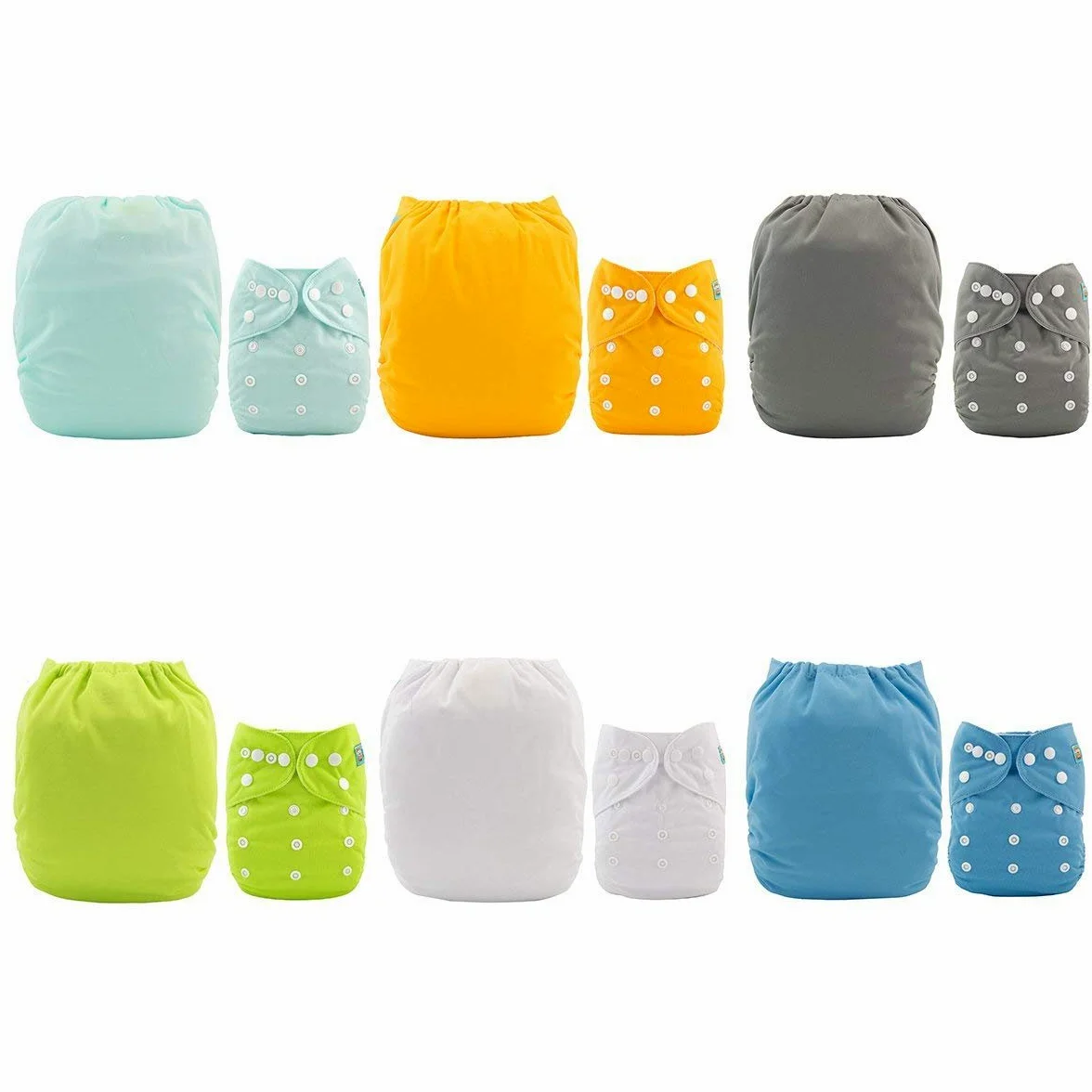 ALVABABY Pack 6pcs Pañales de tela ajustables y lavables de bolsillo + 12 insertos 6BM98-ES