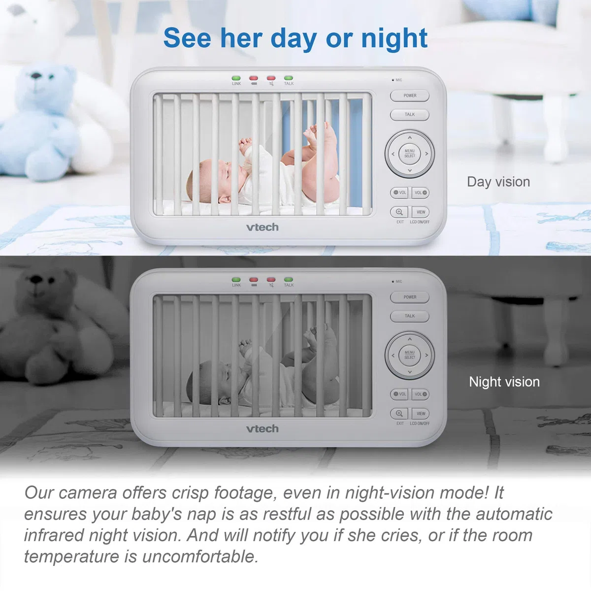 VTech BM5463 - Indoor- Lightshow Video Babyphone - Baby Monitor with Projection and Night Light 480p - ES Version,