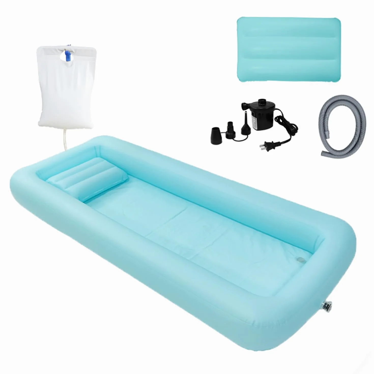 Bañera Inflable Bañera Ducha Con Bolsa De Agua y Bomba De Aire,Bañera Inflable Con Bolsa De Agua y Bomba De Aire,Ayuda Para Baño Junto Cama,Para Personas Con Discapacidad,Personas Mayores y (Azul)