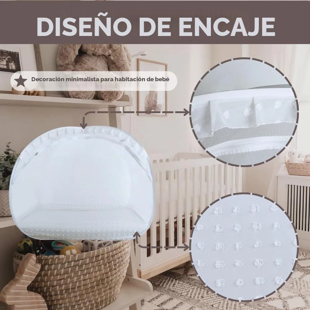 Wonder Space Elegante Toldo de Red para Cuna de Bebé - Diseño Minimalista - Malla Duradera y Transpirable para Evitar Que el Bebé se Salga - Protección contra Mosquitos Insectos (Encaje)