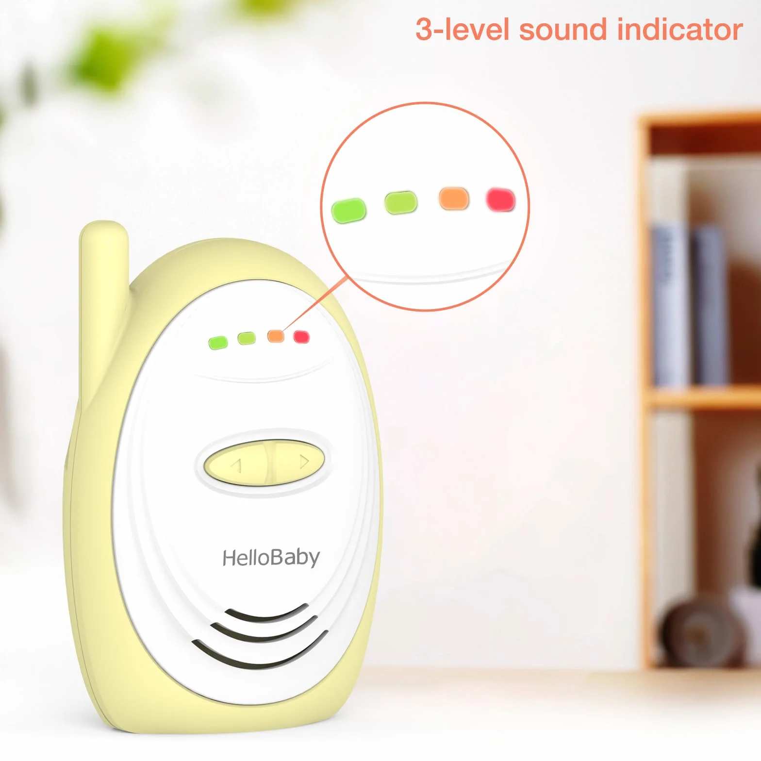 HelloBaby Vigilabebés Audio con Eco, Monitor para Bebés con micrófono de Alta sensibilidad, Intercomunicador Inalámbrico de 2,4 GHz con Tecnología DECT, Alcance de 300 Metros, Amarillo