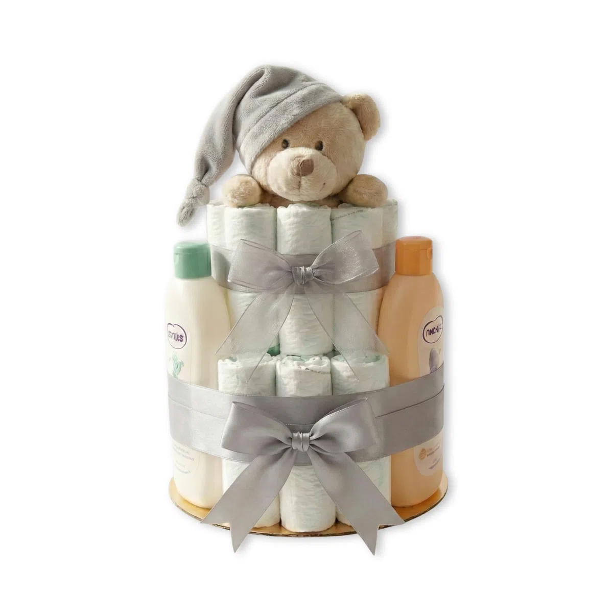 Tarta de Pañales | Pastel de Pañales Unisex | Regalo Original para Recién Nacido | Regalo para Bebé | Modelo Nenuco Doudou Gris - MyLittleBabies