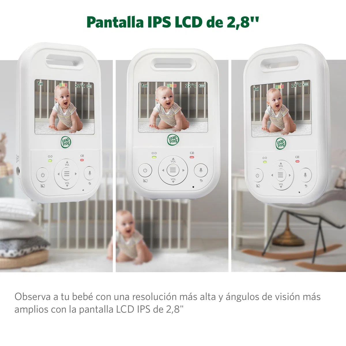 LeapFrog LF2423 Baby Monitor with Night Light Camera, 2600mAh Smart Baby Surveillance Camera with 2.8" IPS Screen, Night Vision, Temperature Monitoring, Two-Way Communication