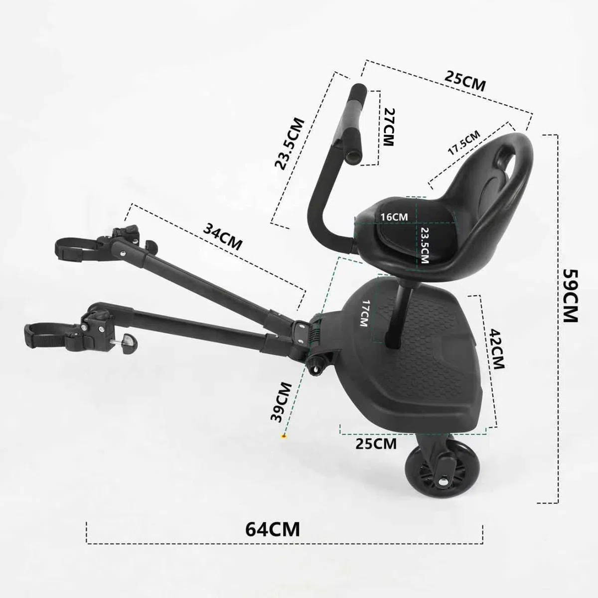 Patinete con Asiento Buggy Board para Silla de paseo, Patin Carro para Bebe Apto para el 99% de Todos los cochecitos, Tabla para Cochecito, Accesorio para Niños de 2 a 6 Años(2 en 1 Negro)