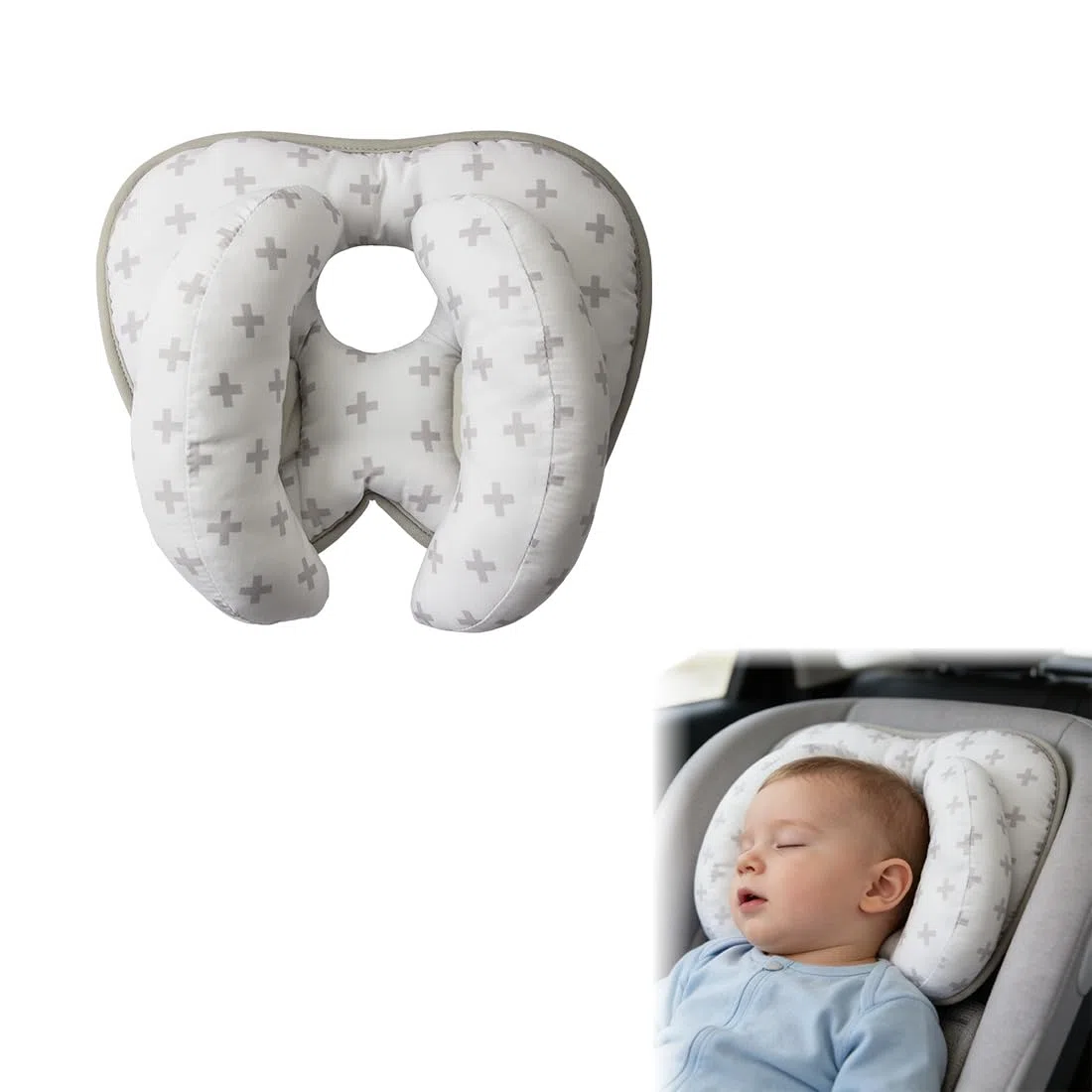 Almohada cervical para bebé, almohada para apoyar la cabeza para recién nacidos, almohada cervical 2 en 1, almohada de viaje para apoyar la cabeza en cochecitos (gris)