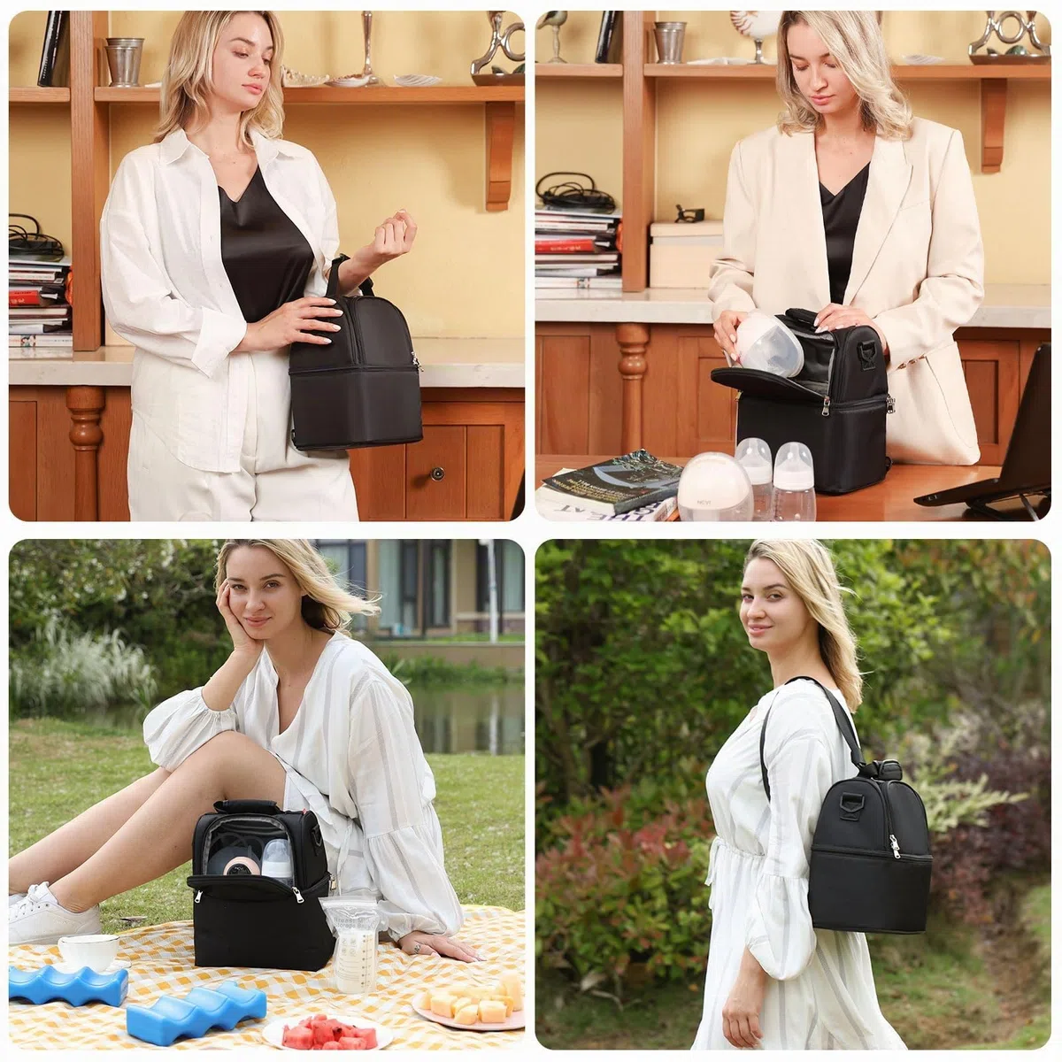 NCVI Bolsa para Enfriar Leche Materna con Bolsa de Hielo, Doble Capa, se Adapta a 6 Botellas, hasta 9 onzas para la Mochila de la Bolsa de la Bomba de Lactancia de la Madre