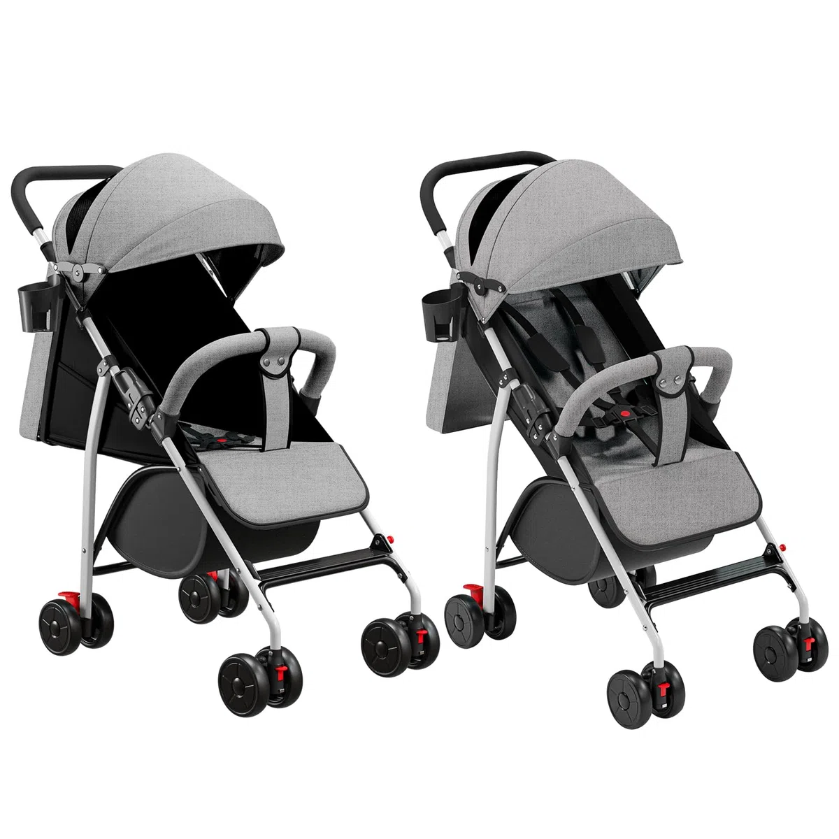 Cochecito de caña de bebé ultraligero, compacto, plegable e inclinable desde el nacimiento hasta 25 kg, con sistema Trolley, funda de lluvia y capó extensible, C-gris