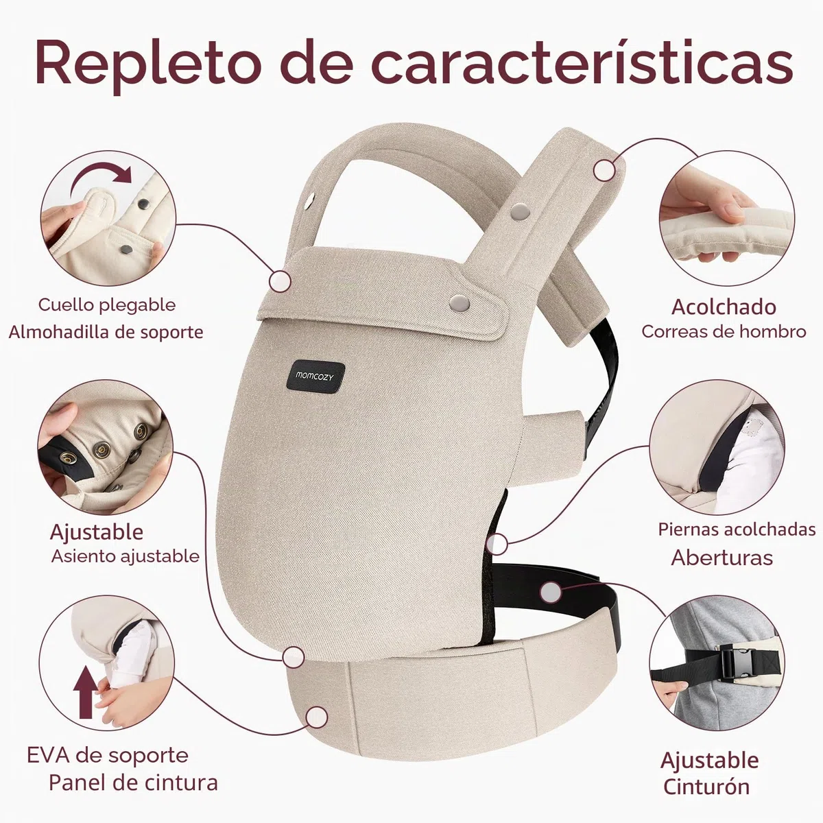 Momcozy Portabebés Ergonómico de Recién Nacido a Niño Pequeño, Cómodo y Ligero, para Bebés de 3,2 a 20kg, Fácil de Poner, Ideal para Crianza con Manos Libres, Soporte Lumbar Mejorado, Caqui