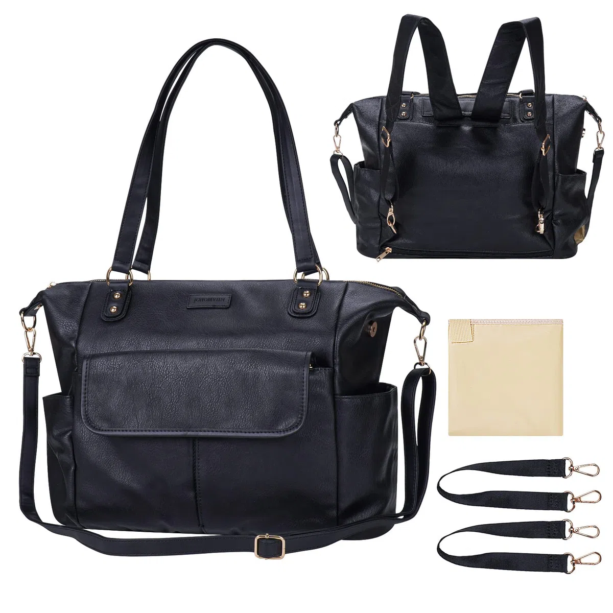 Bolsa de pañales de cuero a la moda para mamá papá, bolsa grande de viaje para bebés y niñas
