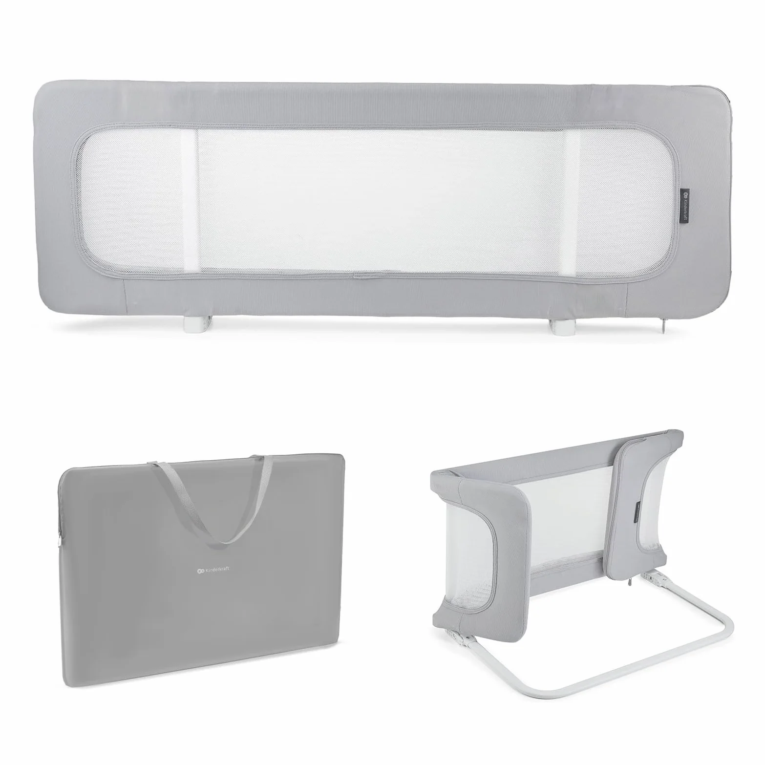 Kinderkraft Guard & Dream Barrera Universal para Cama, para Niños de Entre 18 Meses y 5 Años, Pliega Fácilmente, Regulación de Altura, Gris Claro