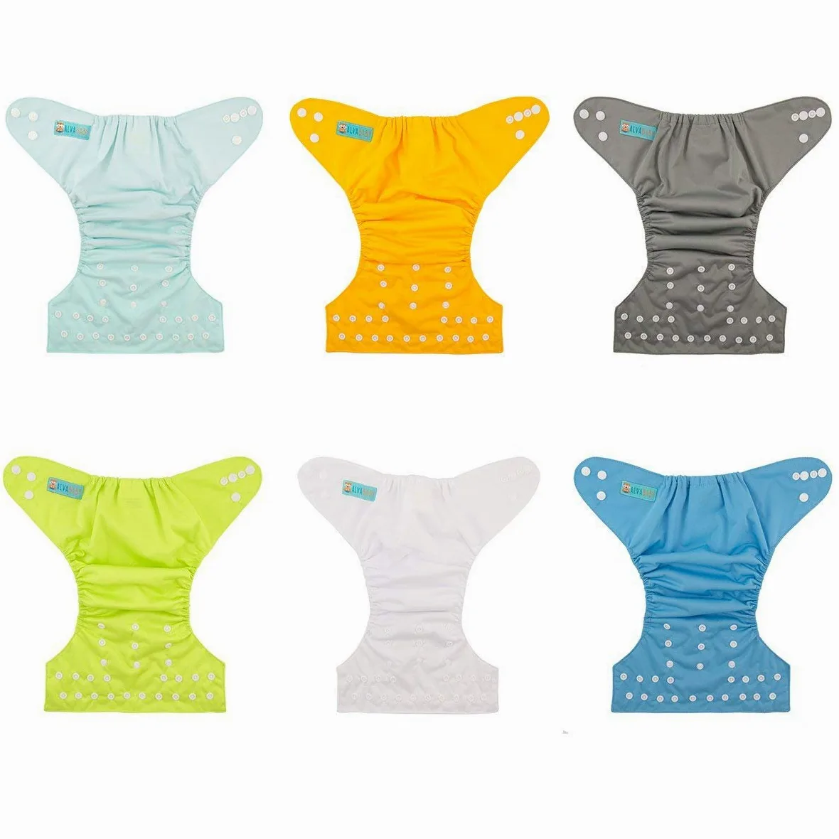 ALVABABY Pack 6pcs Pañales de tela ajustables y lavables de bolsillo + 12 insertos 6BM98-ES