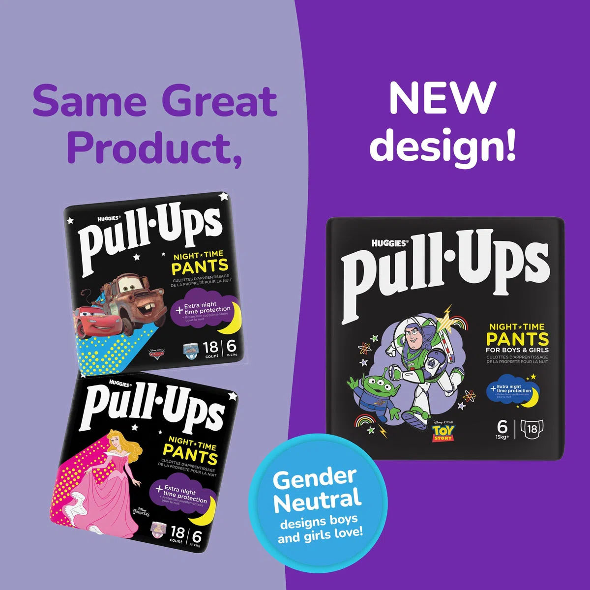 Huggies Pull-Ups, pantalones deportivos de noche para niños, 2-4 años, talla 6-7 pañales para dominadas (36 pantalones), protección extra nocturna, soporte para rutinas consistentes de entrenamiento