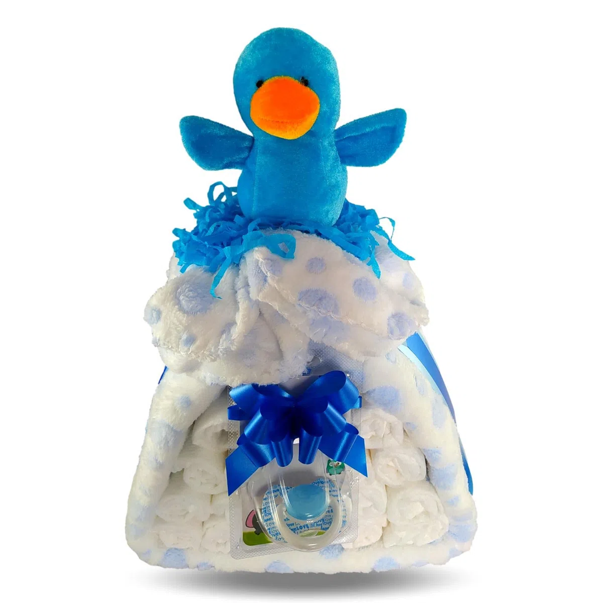 Tarta De Pañales Cigüeña Para Niño Con Manta, Chupete, Peluche y Pañales Dodot