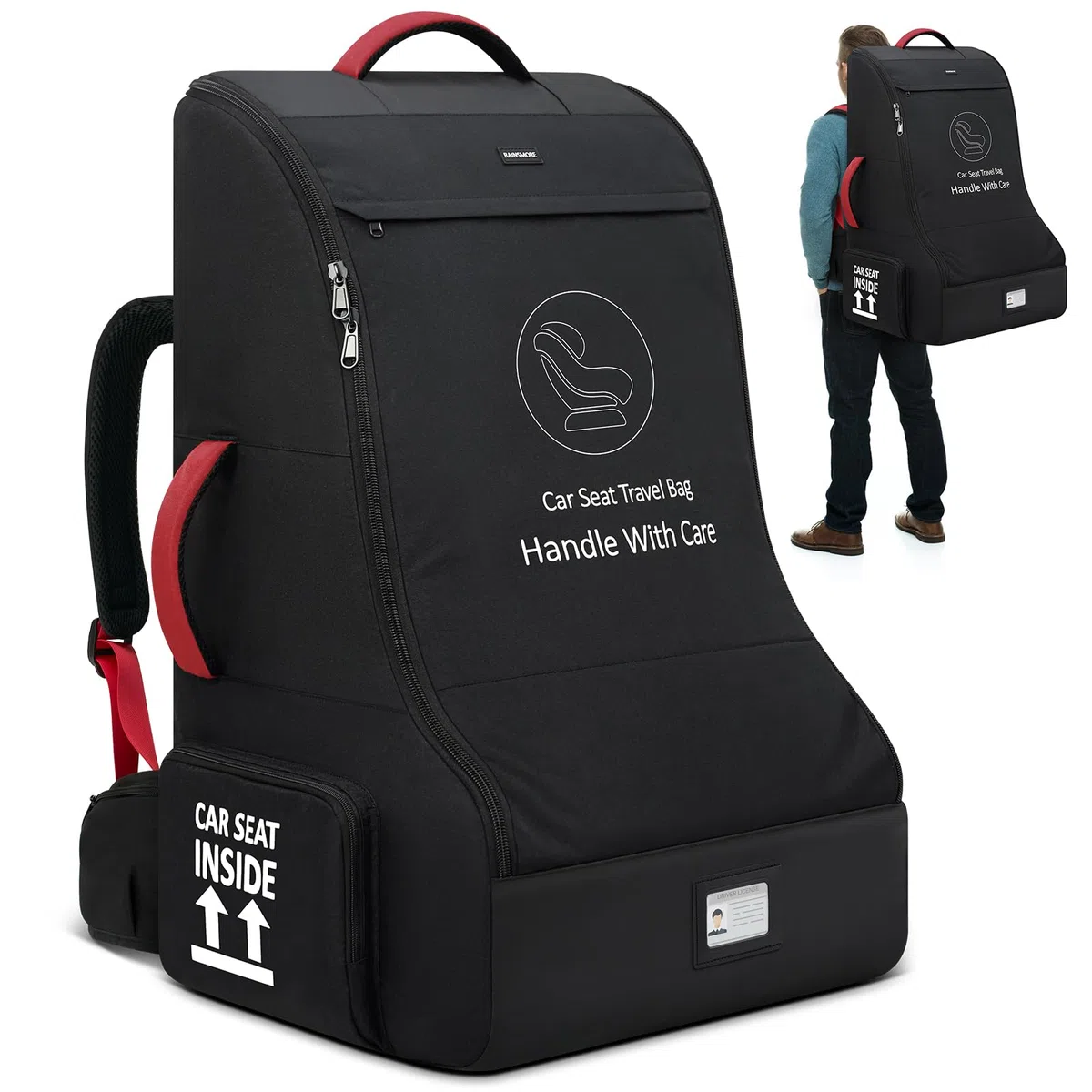 RAINSMORE Mochila Bolsa de Viaje para Silla de Coche de Bebé, Bolsa Acolchada para Asiento de Coche para Avión, Protectora para Porta Sillas Infantiles Impermeable para Aeropuerto, Negro