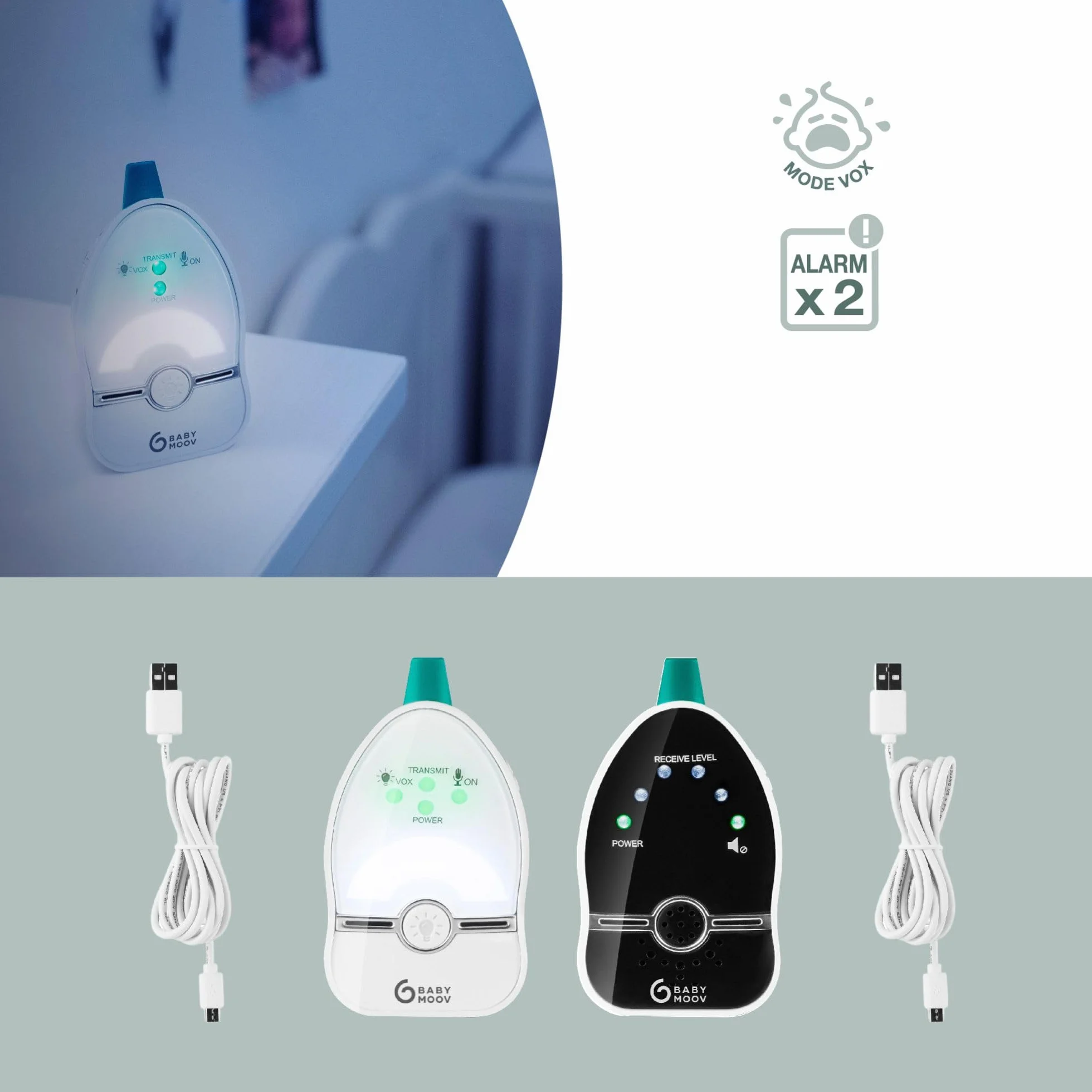 Babymoov Easy Care Vigilabebés audio con lamparita, 500 m, Blanco