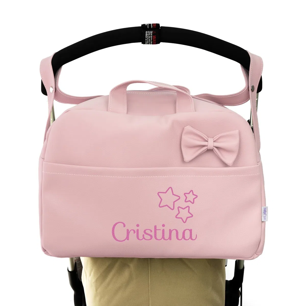 Bolso Carro Bebé Personalizado - Beige | Bolsa de Maternidad para Carro y Hospital | Bolso Maleta Carrito Bebé de Polipiel Acolchado con Nombre Bordado | Fabricado en España | 43x30x23 cm