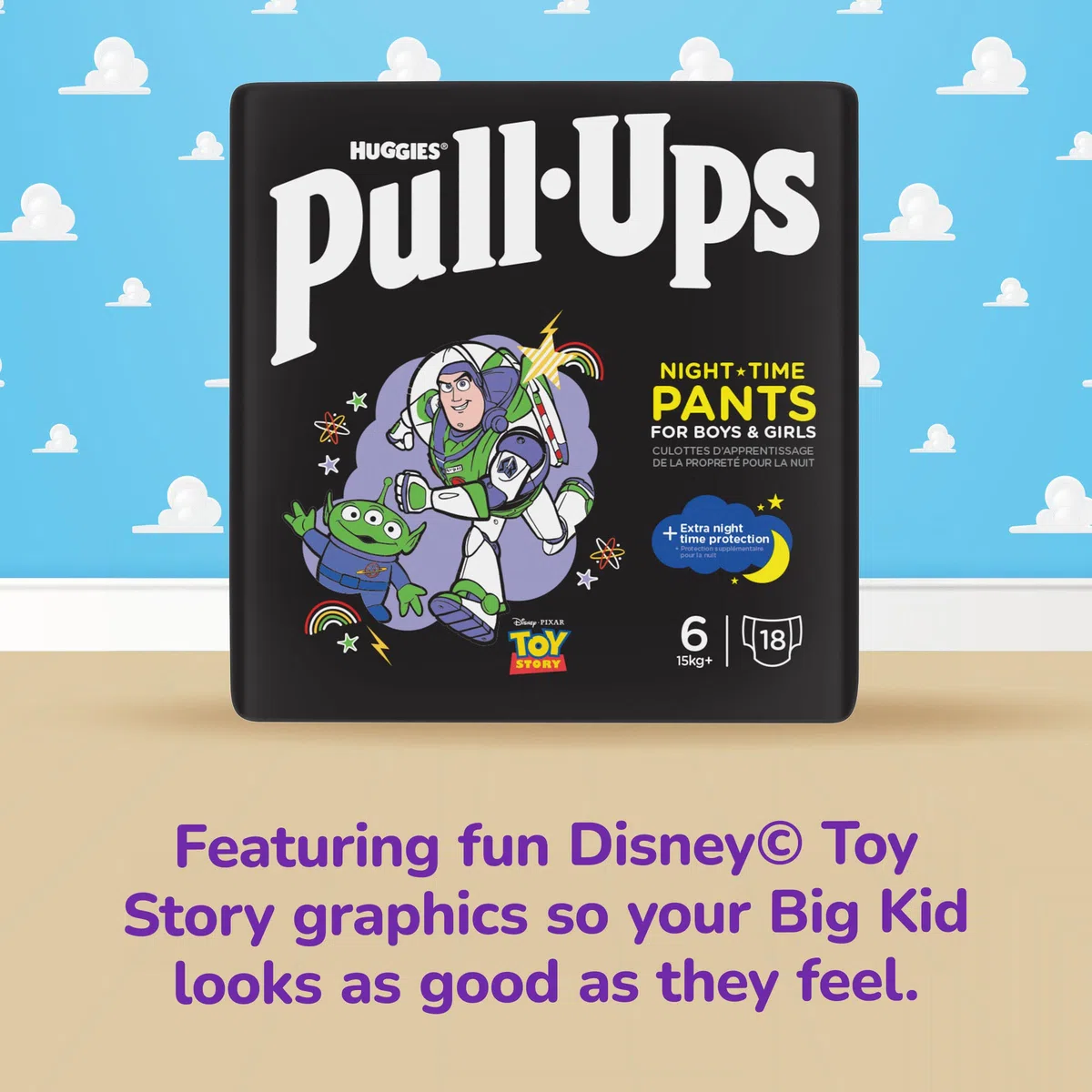 Huggies Pull-Ups, pantalones deportivos de noche para niños, 2-4 años, talla 6-7 pañales para dominadas (36 pantalones), protección extra nocturna, soporte para rutinas consistentes de entrenamiento