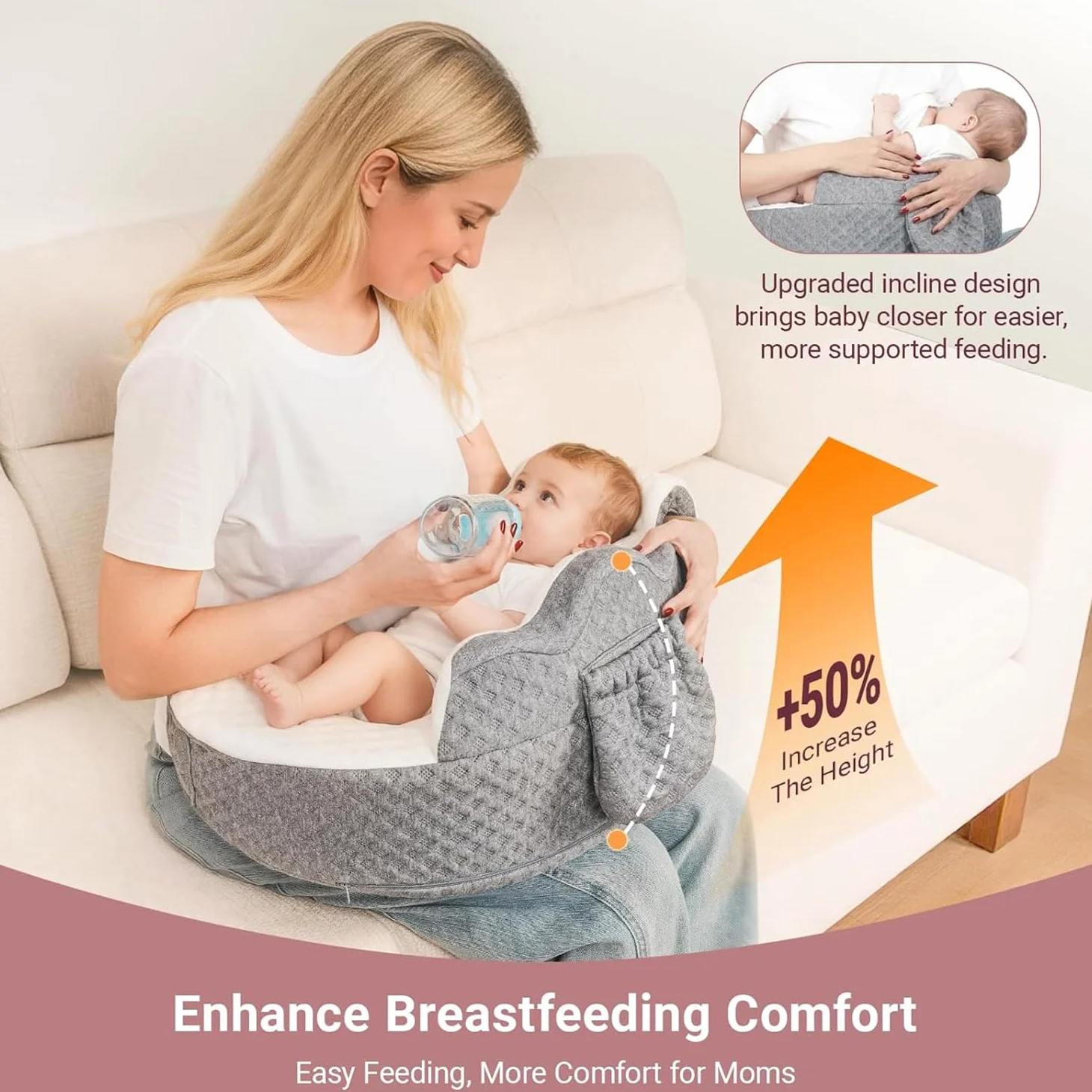 Cojin Lactancia,Almohada Lactancia,Almohada de Lactancia de Espuma viscoelástica con Funda extraíble, diseñada ergonómicamente para una Comodidad Universal (Gris)