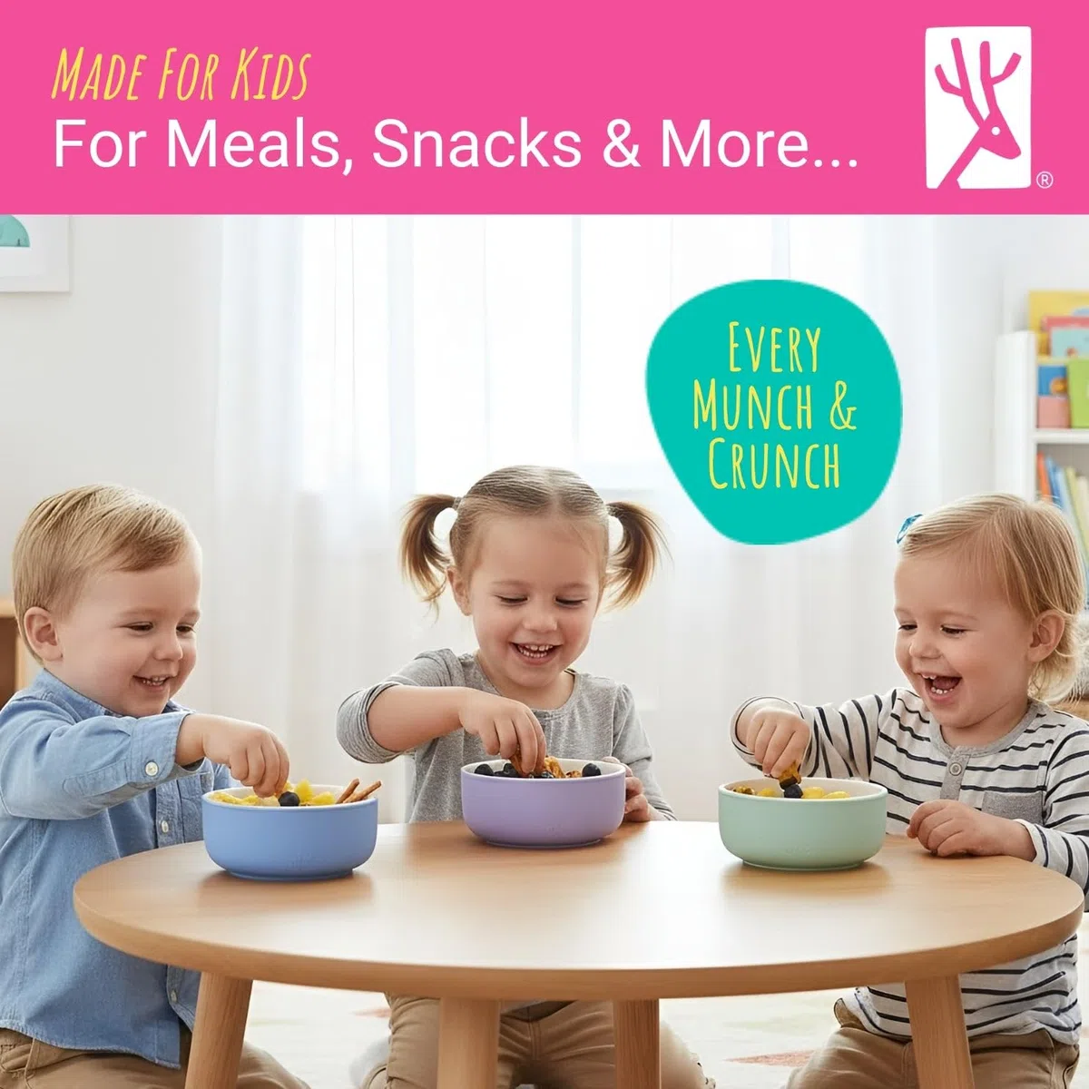 Elk and Friends Cuencos De Porcelana Para Niños Con Funda De Silicona Para Bebés Y Niños Pequeños. Apto Para Microondas Y Lavavajillas. Platos Y Vajilla Para Cereales, Sopas Y Aperitivos.