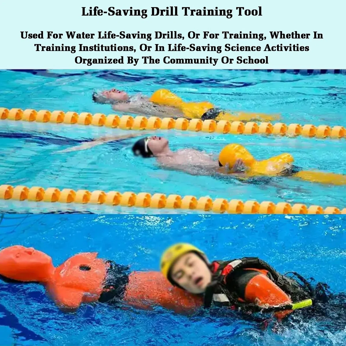 Chupete de entrenamiento de seguridad en el agua para prevención de ahogamientos, diseño de drenaje rápido para adolescentes y adultos