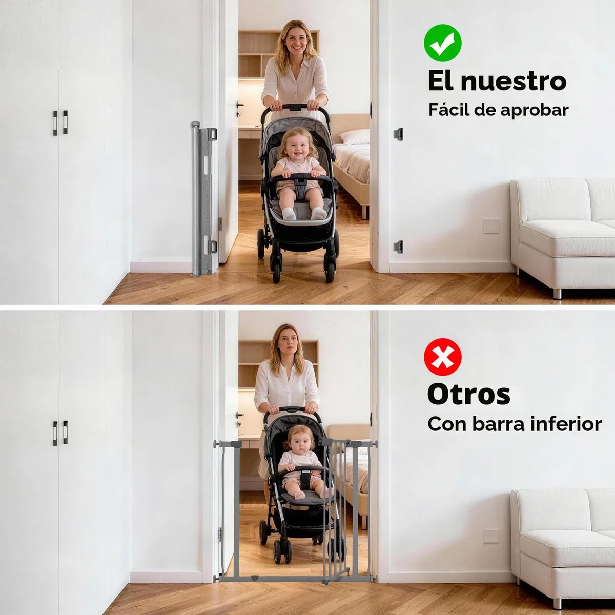 Puerta Seguridad Bebé Extensibles, 0-140 cm Barrera Seguridad Niños y Perros, Vallas de Seguridad para Niños Escaleras y Pasillos, Interiores y Exteriores (Gris)
