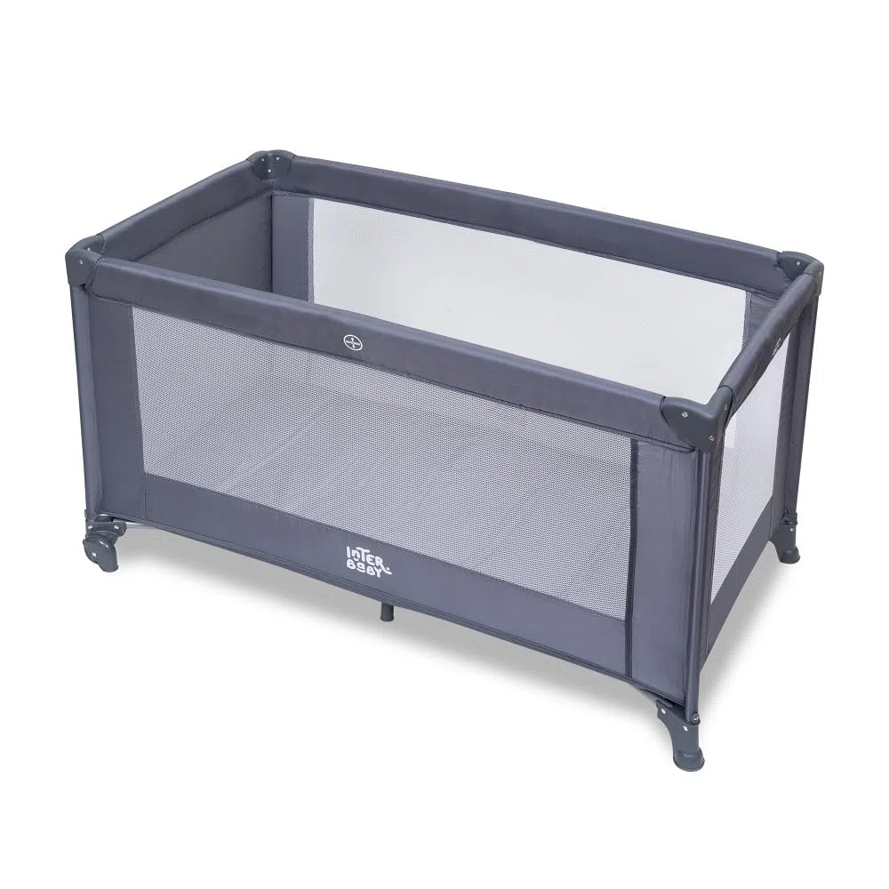 Interbaby - Cuna de Viaje Bebé Plegable con Ruedas y Bolsa de Transporte, Parque Cuna 2 en 1, Ligera y Compacta, Malla Transpirable, Compatible 120x60 cm, Desde Nacimiento hasta 3 Años (15 kg) (Gris)