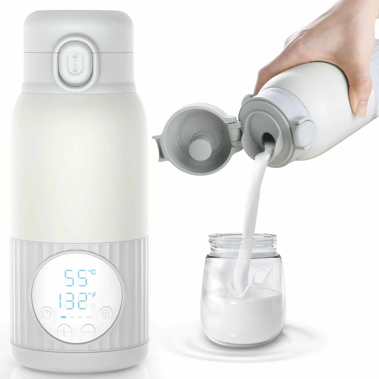 Calentador de biberones portátil para bebé batería de 380 ml para leche materna agua 10000 mAh calentamiento rápido control de temperatura preciso 100W larga duración de la batería (Gris Verde)