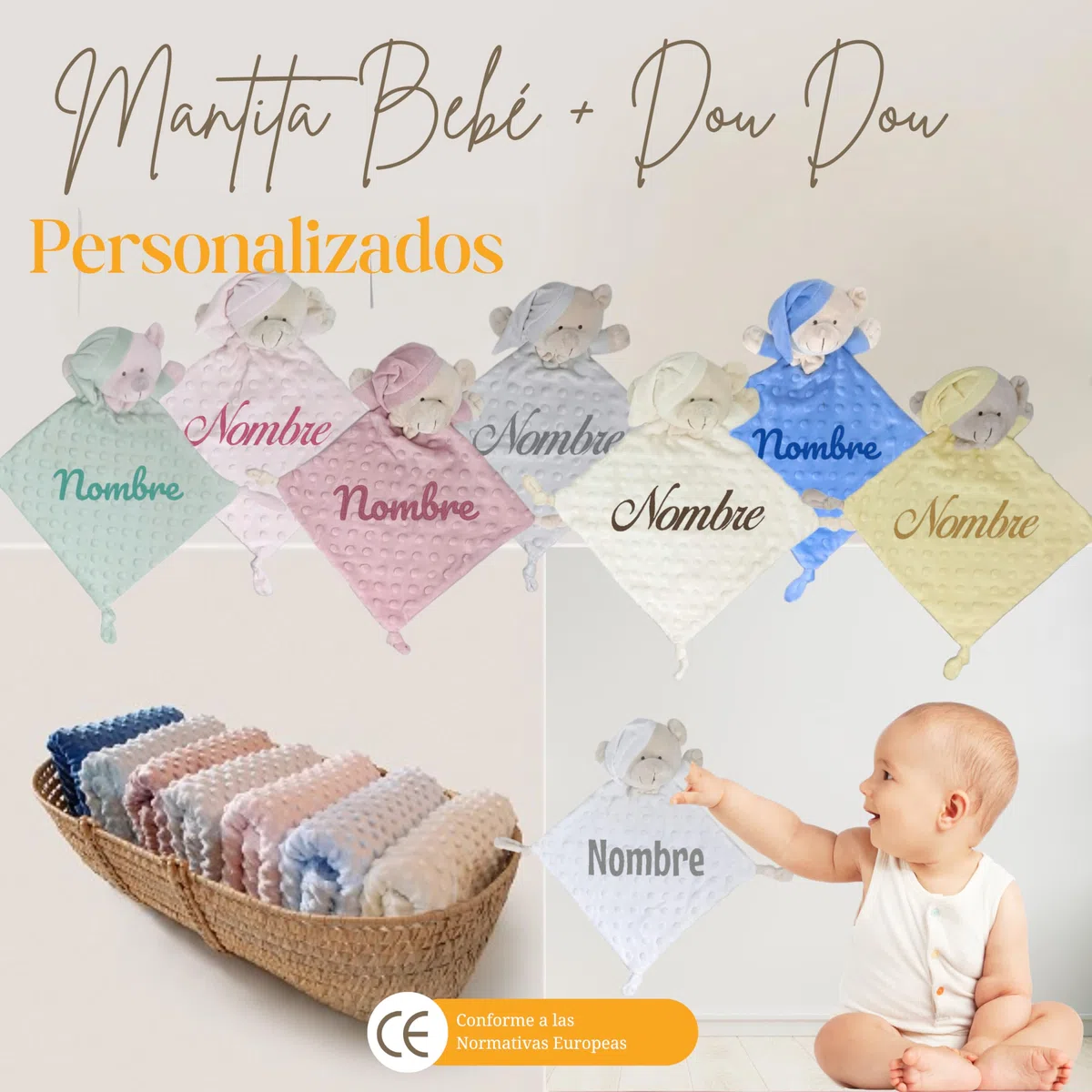 Velvet Canastilla Bebé Personalizada Unisex con Manta Burbujas, Dou Dou de Apego y Primera Puesta, Regalo Baby Shower, Verde