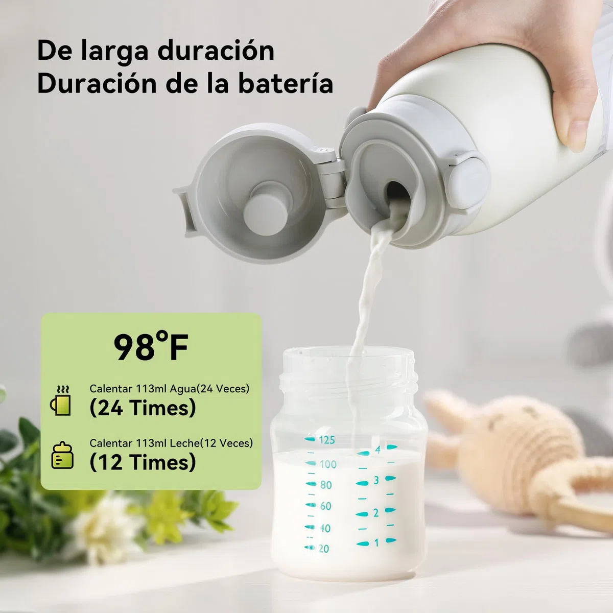 Calentador de biberones portátil para bebé batería de 380 ml para leche materna agua 10000 mAh calentamiento rápido control de temperatura preciso 100W larga duración de la batería (Gris Verde)