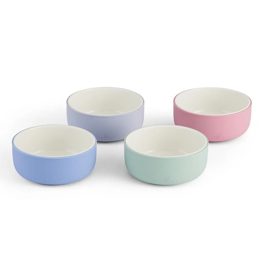 Elk and Friends Cuencos De Porcelana Para Niños Con Funda De Silicona Para Bebés Y Niños Pequeños. Apto Para Microondas Y Lavavajillas. Platos Y Vajilla Para Cereales, Sopas Y Aperitivos.