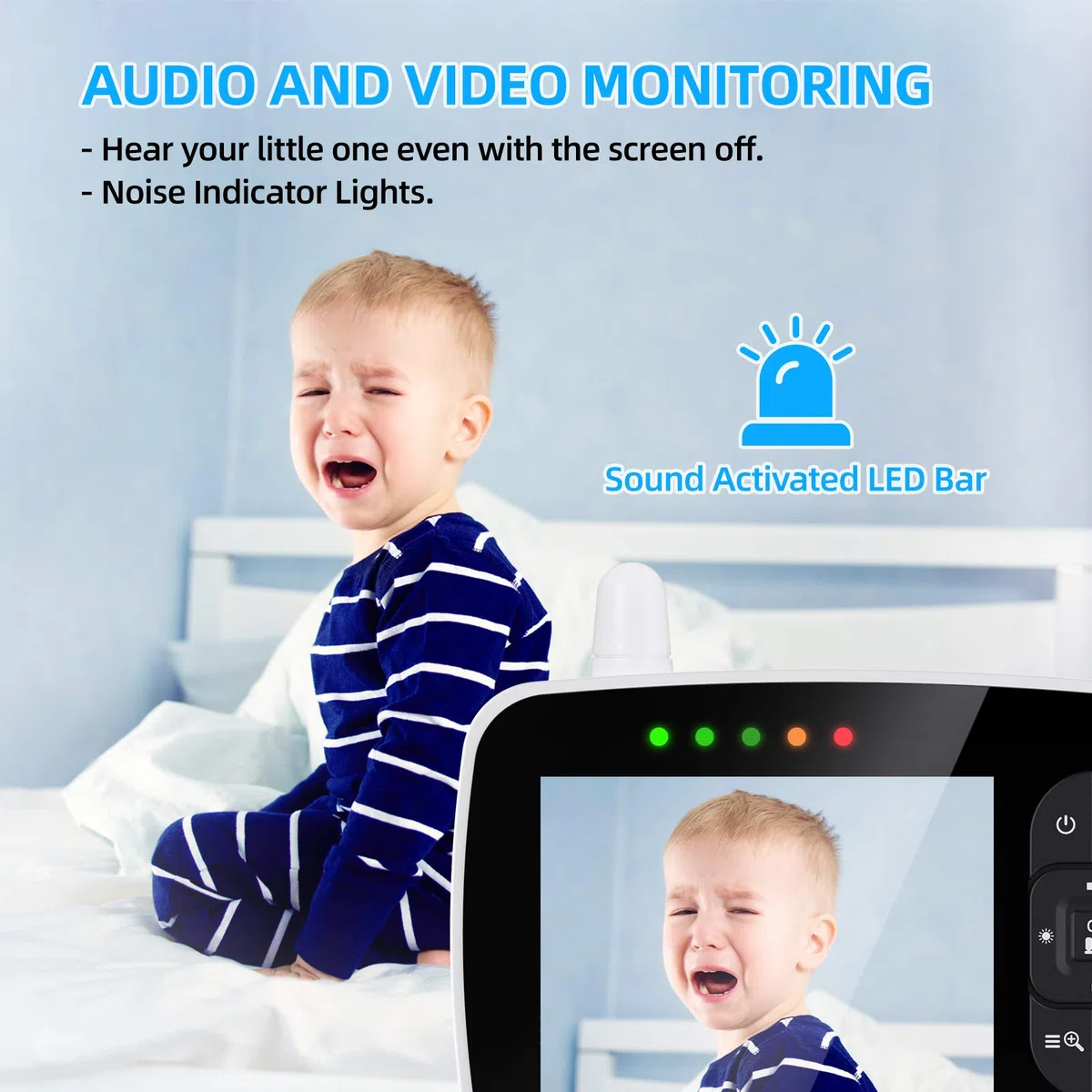 BURNNOVE Bebé Monitor, Vigilabebés con Cámara y Audio con Pantalla LCD de 3.5", 355 ° / 120 ° Giratorio, Zoom 2X, Modo Eco Visión Nocturna, Comunicación Bidireccional y Sensor de Temperatura