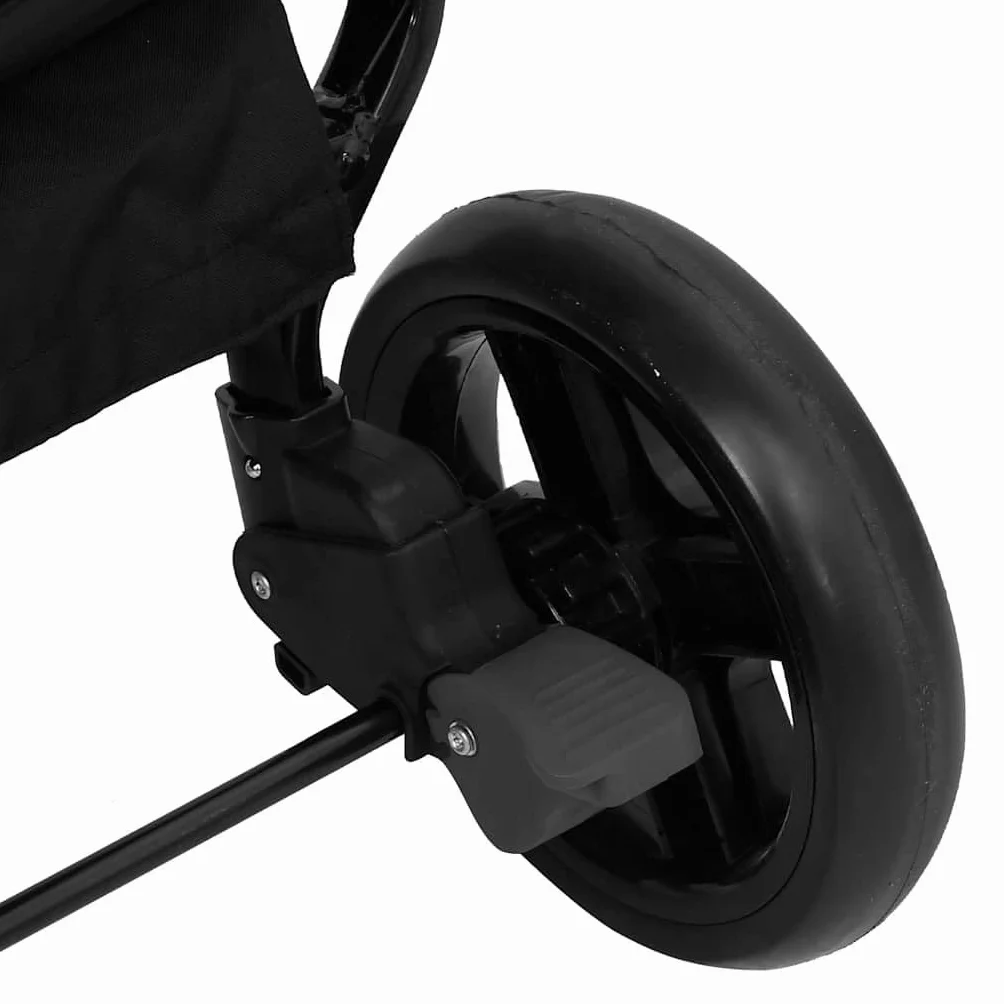 vidaXL Carrito para Gemelos Cochecito Sillita Gemelar Silla de Paseo Canasta Niños Reposapiés Ajustable Dosel Plegable de Acero Gris Oscuro y Negro
