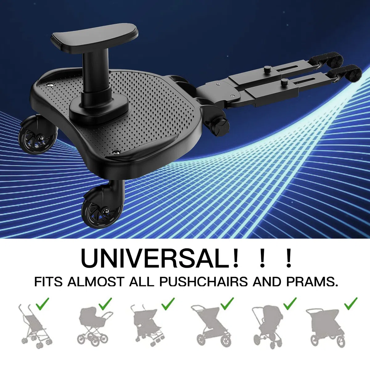 Patinete Carro Bebe Universal, Vihir Buggy Board con asiento, Accesorio para cochecito para niños de 2 a 6 años (25 kg), 2023 Nuevo