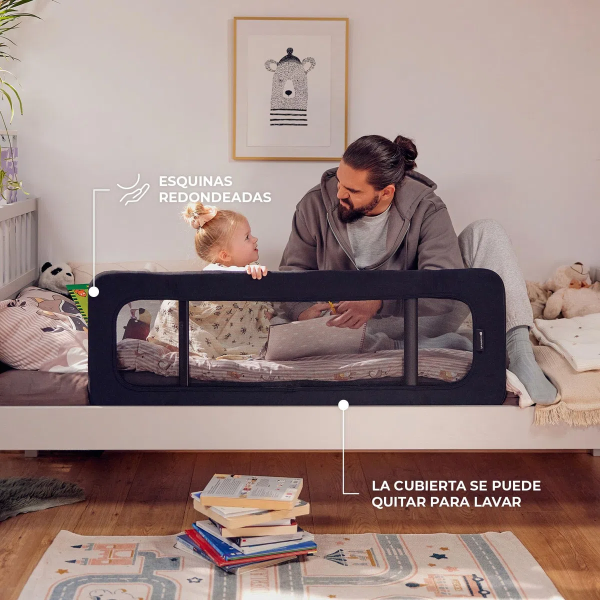 Kinderkraft Guard & Dream Barrera Universal para Cama, para Niños de Entre 18 Meses y 5 Años, Pliega Fácilmente, Regulación de Altura, Gris Claro