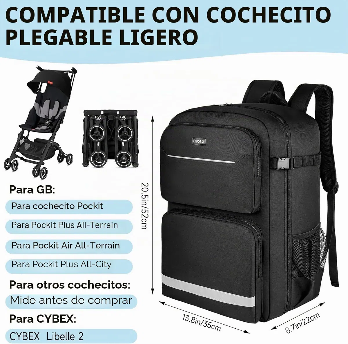 Bolsa de viaje para cochecito, mochila de gran capacidad compatible con pockit GB Pockit Air All-Terrain/Cybex Libelle