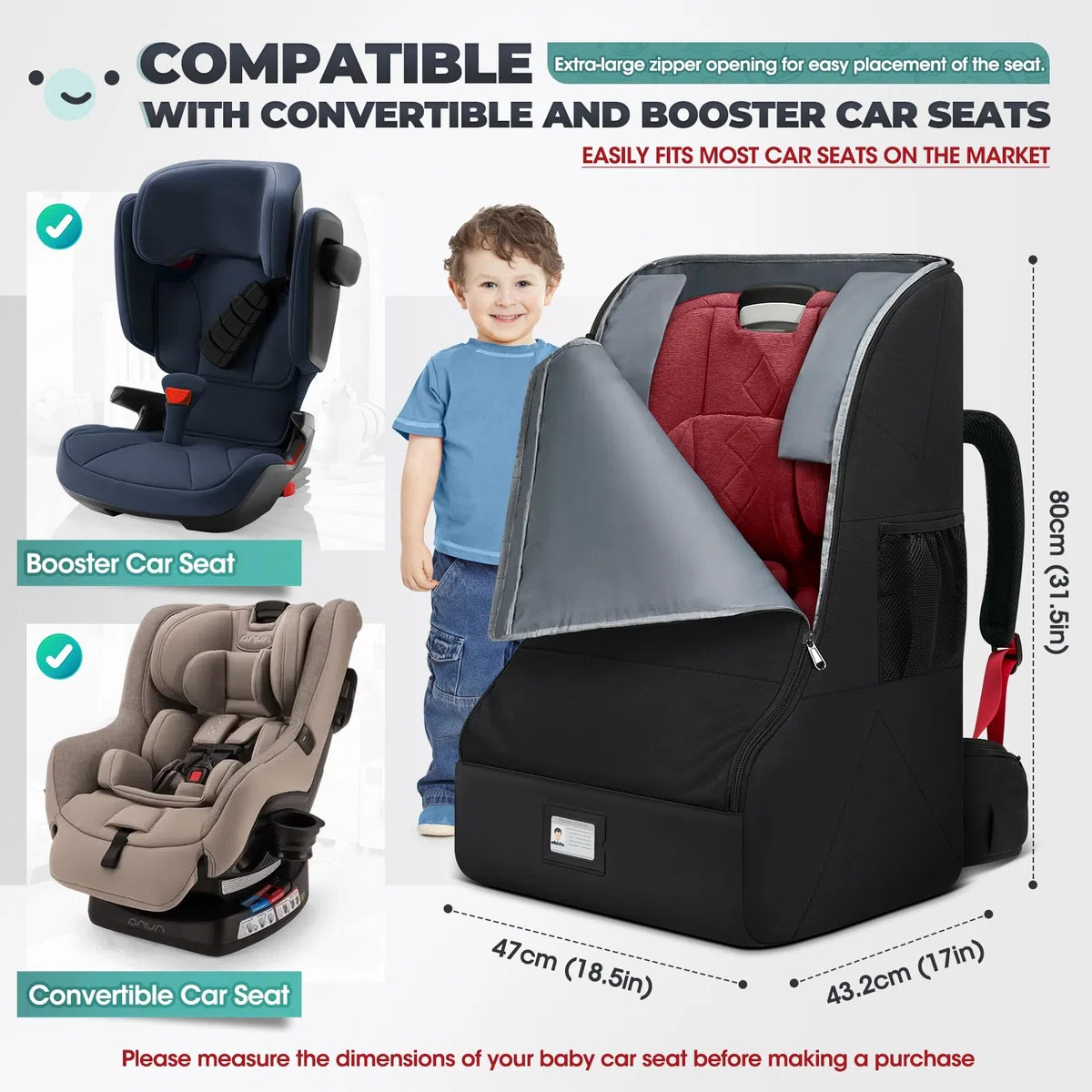 RAINSMORE Mochila Bolsa de Viaje para Silla de Coche de Bebé, Bolsa Acolchada para Asiento de Coche para Avión, Protectora para Porta Sillas Infantiles Impermeable para Aeropuerto, Negro