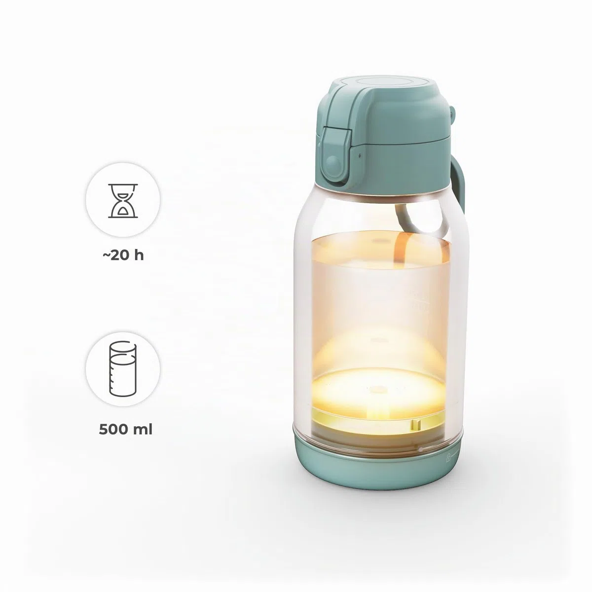 Kinderkraft GAJA, calentador de leche portátil y termo 2 en 1, 500 ml, para bebé y viaje, USB-C, 5 temperaturas, calentamiento rápido en 120 s, hasta 20 h, Verte