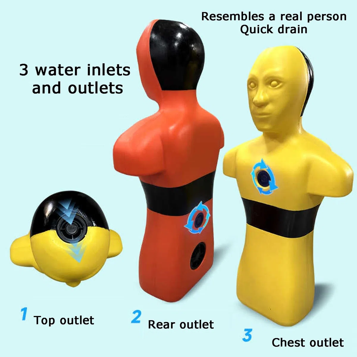 Chupete de entrenamiento de rescate acuático, modelo de simulación de incendios, herramientas de enseñanza para escuelas de río, piscina