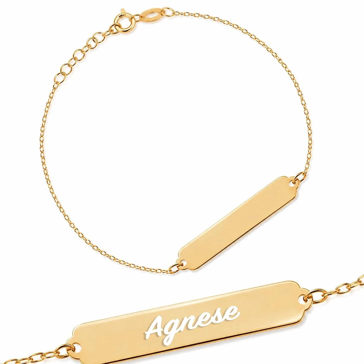 Sakrami Pulsera de plata 925 con placa para niños de color oro amarillo, rodiada o rosa + caja de regalo personalizada – Pulsera para nacimiento, comunión o bautizo
