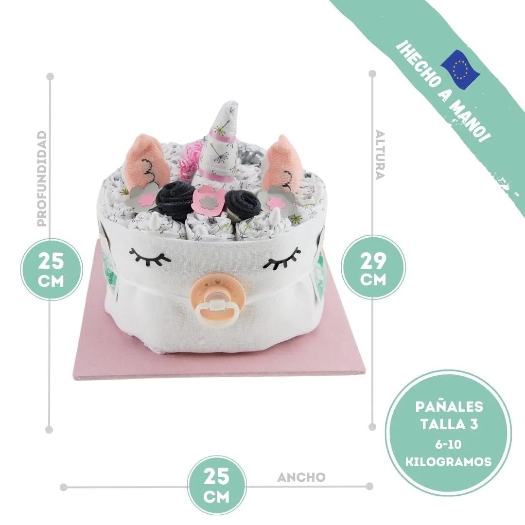 myBambini ® tarta de pañales unicornio rosa niña - regalo recién nacido nacimiento [dar alegría] juguete primer equipo toallitas húmedas chupete - encargo tarta