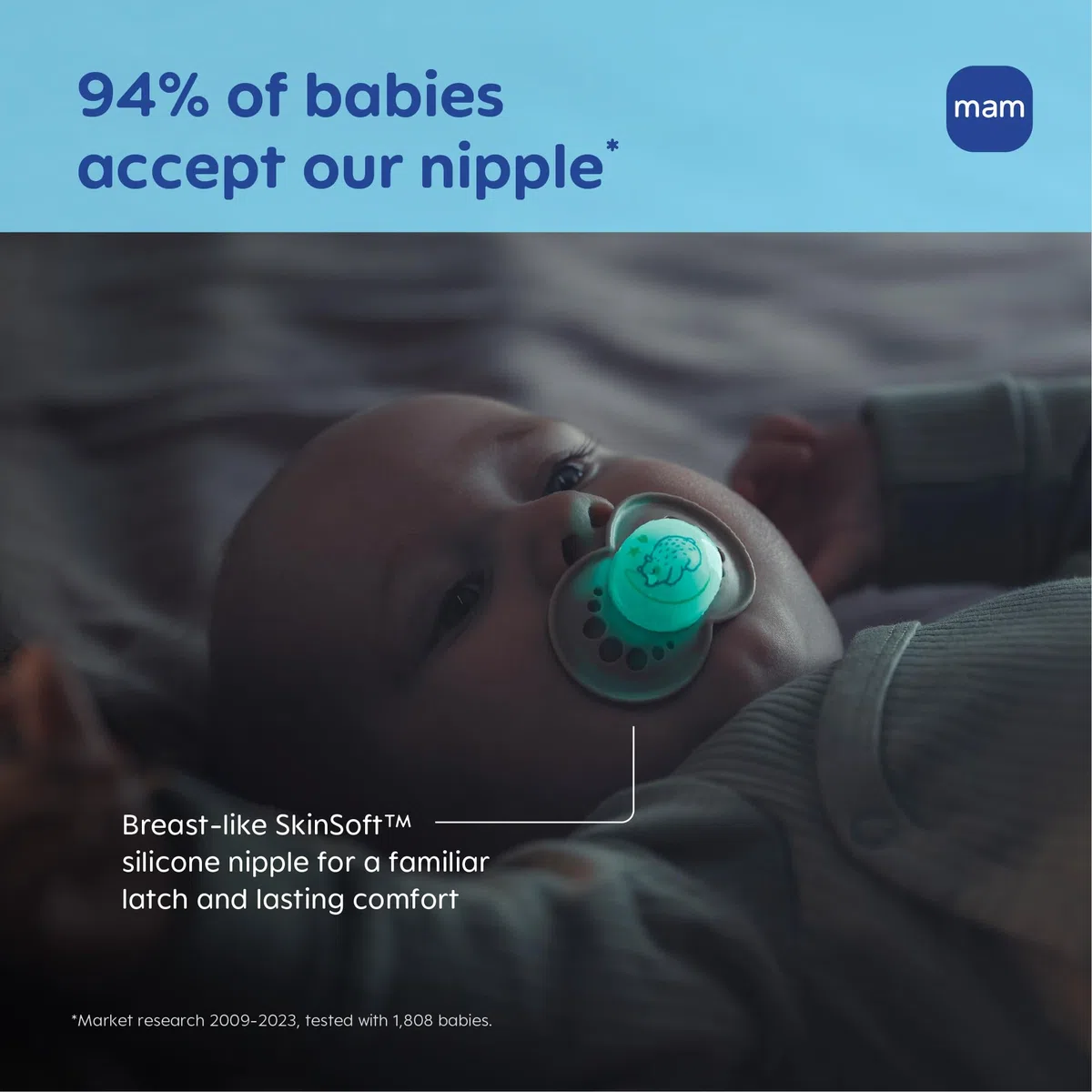 MAM Pacifiers Day & Night Pacifiers, Glow in The Dark Pacifier for Breastfed Babies, 16+ Mess, Boy