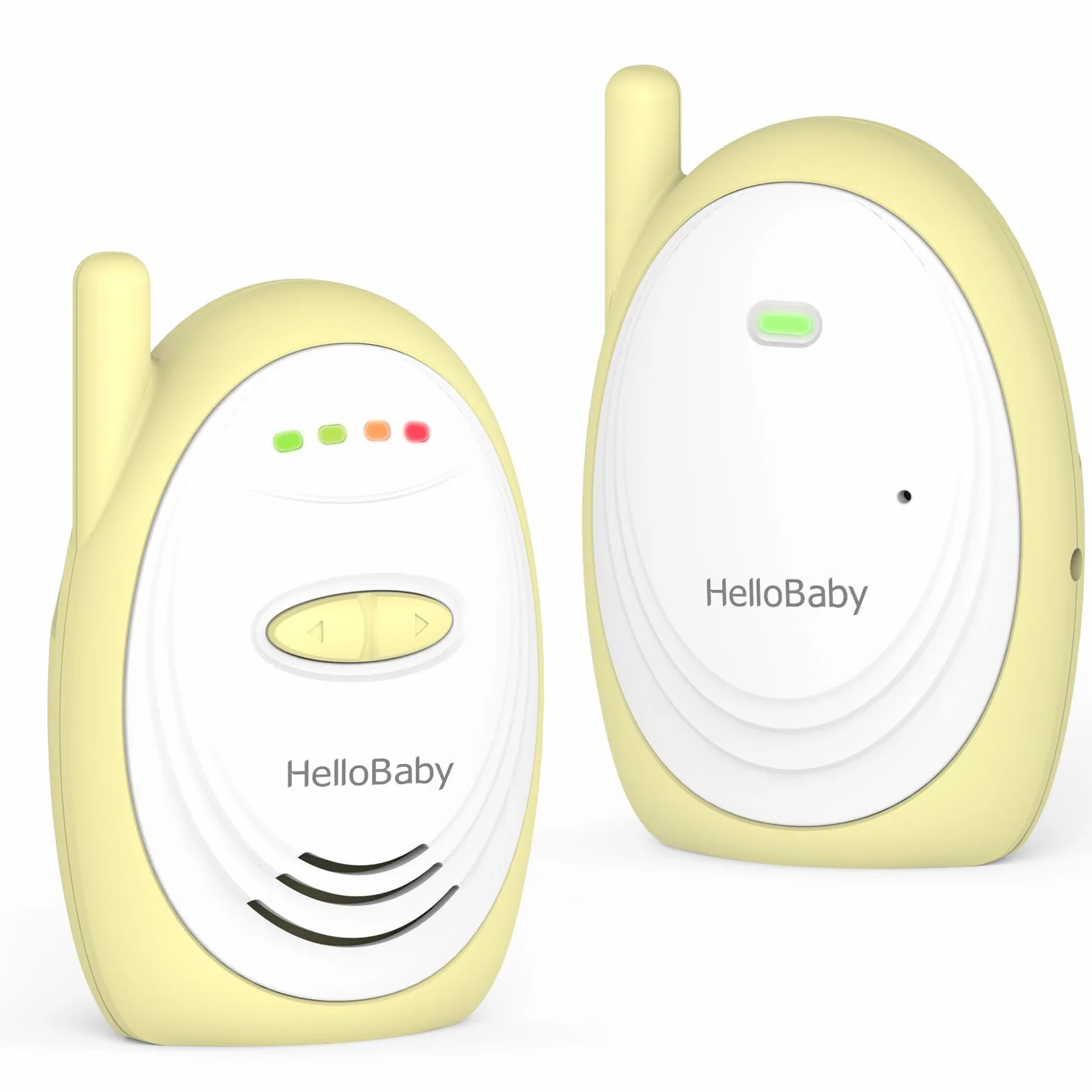 HelloBaby Vigilabebés Audio con Eco, Monitor para Bebés con micrófono de Alta sensibilidad, Intercomunicador Inalámbrico de 2,4 GHz con Tecnología DECT, Alcance de 300 Metros, Amarillo